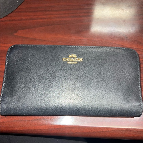 Pre-owned Authentic COACH Wallet Women’s Black Gold Large - Picture 1 of 7